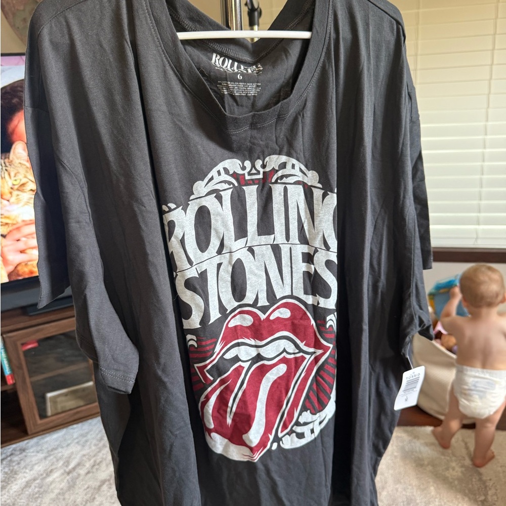 torrid Black Rolling Stones Graphic Tee with Red Tongue Logo